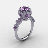14K White Gold Lilac Amethyst Flower Wedding Ring Engagement Ring NN109S-14KWGLA-1