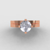 Modern 14K Rose Gold 1.0 CT White Sapphire Solitaire Engagement Ring Wedding Band Bridal Set R186S-14KRGWS-4