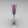 Classic 18K White Gold Pink Sapphire Diamond Solitaire Ring R188-18KWGDPS-3