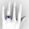 Classic 14K White Gold Blue Sapphire Diamond Solitaire Ring Single Flush Band Bridal Set R188S-14KWGDBS-5