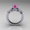 Classic 18K White Gold Pink Sapphire Diamond Solitaire Ring Single Flush Band Bridal Set R188S-18KWGDPS-2