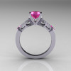 Classic 18K White Gold Pink Sapphire Diamond Solitaire Ring R188-18KWGDPS-2