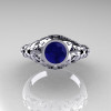 Modern Vintage 14K White Gold 0.65 Carat Blue Sapphire Pave Diamond Designer Ring R302-14WGDBS-4