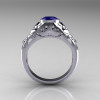 Modern Vintage 14K White Gold 0.65 Carat Blue Sapphire Pave Diamond Designer Ring R302-14WGDBS-2