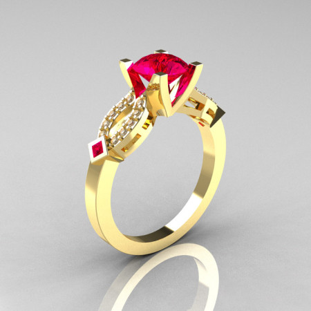 Classic 14K Yellow Gold Ruby Diamond Solitaire Ring R188-14KYGDRR-1