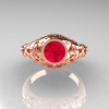 Classic 14K Rose Gold 0.65 Carat Ruby Diamond Engagement Wedding Ring R302-14KRGDR-5