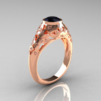 Classic 14K Rose Gold 0.65 Carat Black and White Diamond Engagement Wedding Ring R302-14KRGDBD-1