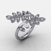 14K White Gold Diamond Leaf and Vine Wedding Ring Engagement Ring NN112-14KWGD-1