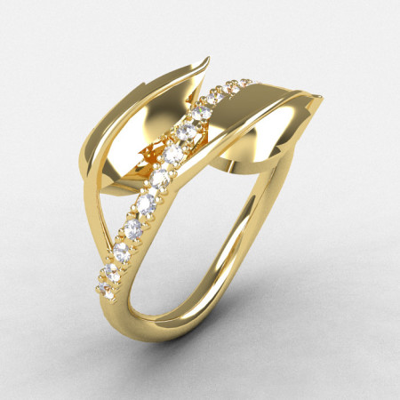 14K Yellow Gold Cubic Zirconia Leaf and Vine Wedding Ring Engagement Ring NN113-14KYGCZ-1