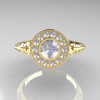 Modern Antique 18K Yellow Gold White Sapphire Aquamarine Diamond Wedding Ring Engagement Ring R191-18KYGDAQWS-4