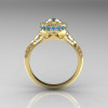 Modern Antique 18K Yellow Gold White Sapphire Aquamarine Diamond Wedding Ring Engagement Ring R191-18KYGDAQWS-2