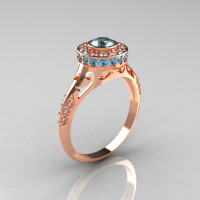 Modern Antique 14K Rose Gold Aquamarine Diamond Wedding Ring Engagement Ring R191-14KRGDAQQ-1