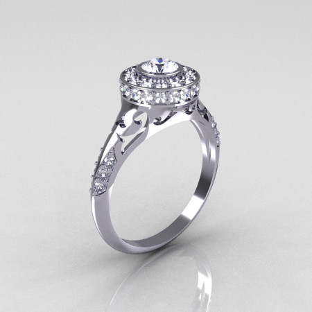 Modern Antique 18K White Gold White Sapphire Diamond Wedding Ring Engagement Ring R191-18KWGDWS-1
