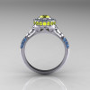 Modern Antique 14K White Gold Yellow and Blue Topaz Wedding Ring Engagement Ring R191-14KWGYTBT-2