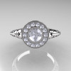 Modern Antique 18K White Gold White Sapphire Diamond Wedding Ring Engagement Ring R191-18KWGDWS-4