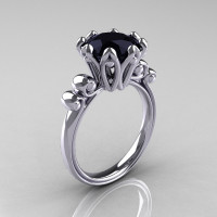 Modern Antique 10K White Gold 3.0 Carat Black Diamond Solitaire Engagement Ring AR135-10KWGBD-1