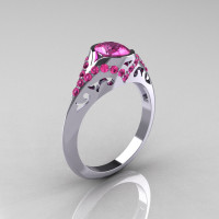 Classic 10K White Gold Oval Pink Sapphire Wedding Ring Engagement Ring R194-10KWGNPS-1