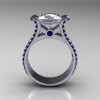 Modern 14K White Gold 3.0 Russian Cubic Zirconia Blue Sapphire Bridal Ring R196-14KWGBSRCZ-2