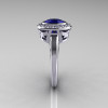 Classic Italian 14K White Gold Oval Blue Sapphire Diamond Engagement Ring R195-14KWGDNBS-3