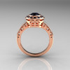 Classic Italian 14K Rose Gold Oval Black Diamond Engagement Ring R195-14KRGBDD-2