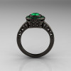 Classic Italian 14K Black Gold Oval Emerald Engagement Ring R195-14KBGEM-2