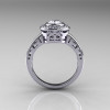 Classic Italian 14K White Gold Oval White Sapphire Diamond Engagement Ring R195-14KWGDNWS-2