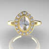 Classic Italian 18K Yellow Gold Oval White Sapphire Diamond Engagement Ring R195-18KYGDNWS-4