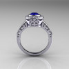 Classic Italian 14K White Gold Oval Blue Sapphire Diamond Engagement Ring R195-14KWGDNBS-2
