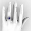 Classic Italian 14K White Gold Oval Blue Sapphire Diamond Engagement Ring R195-14KWGDNBS-5