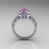 Classic Italian 14K White Gold Oval Pink and White Sapphire Diamond Engagement Ring R195-14KWGWPS-2