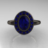 Classic Italian 14K Black Gold Oval Blue Sapphire Engagement Ring R195-14KBGNBS-4