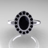 Classic Italian 14K White Gold Oval Black Diamond Engagement Ring R195-14KWGBDD-4