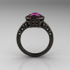 Classic Italian 14K Black Gold Oval Pink Sapphire Engagement Ring R195-14KBGNPS-2
