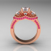 French 14K Rose Gold Three Stone Pink and White Sapphire Wedding Ring Engagement Ring Bridal Set R182S-14KRGPWS-2