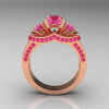 French 14K Rose Gold Three Stone Pink Sapphire Wedding Ring Engagement Ring Bridal Set R182S-14KRGPS-2