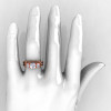 French 14K Rose Gold Three Stone Black Diamond White Sapphire Wedding Ring Engagement Ring Bridal Set R182S-14KRGBDWS-5