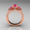 French 14K Rose Gold Three Stone White and Pink Sapphire Wedding Ring Engagement Ring Bridal Set R182S-14KRGWPS-2