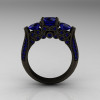 Classic 14K Black Gold Three Stone Blue Sapphire Solitaire Ring R200-14KBGBS-2