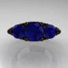 Classic 14K Black Gold Three Stone Blue Sapphire Solitaire Ring R200-14KBGBS-4