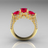 14K Yellow Gold Three Stone Diamond Rubies Solitaire Ring R200-14KYGDR-2