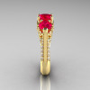 14K Yellow Gold Three Stone Diamond Rubies Solitaire Ring R200-14KYGDR-3