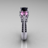 14K White Gold Three Stone Light Pink Sapphire Black Diamond Solitaire Ring R200-14KWGBDLPS-3