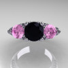 14K White Gold Three Stone Light Pink Sapphire Black Diamond Solitaire Ring R200-14KWGBDLPS-4