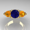 Classic 14K Yellow Gold Three Stone Blue Sapphire Citrine Solitaire Ring R200-14KYGBSCI-4