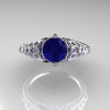 Classic French 14K White Gold 1.0 Carat Blue Sapphire Diamond Lace Ring R175-14WGDBS-4