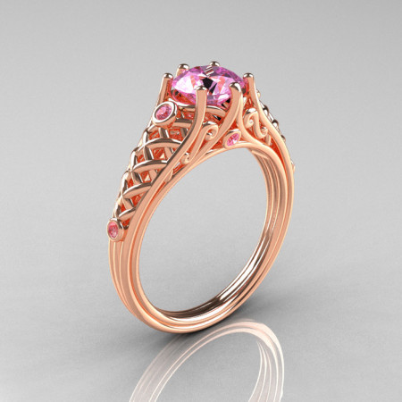 Classic French 14K Rose Gold 1.0 Carat Light Pink Sapphire Lace Ring R175-14RGLPS-1