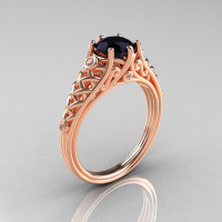 Classic French 18K Rose Gold 1.0 Carat Black Diamond Lace Ring R175-18KRGDBD-1