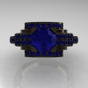 Modern Edwardian 14K Black Gold 1.0 Carat Blue Sapphire Ring R202-14KBGBS-4