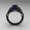 Modern Edwardian 14K Black Gold 1.0 Carat Blue Sapphire Ring R202-14KBGBS-2