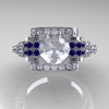 Modern Edwardian 14K White Gold 1.0 Carat White and Blue Sapphire Diamond Ring R202-14KWGDBWS-4